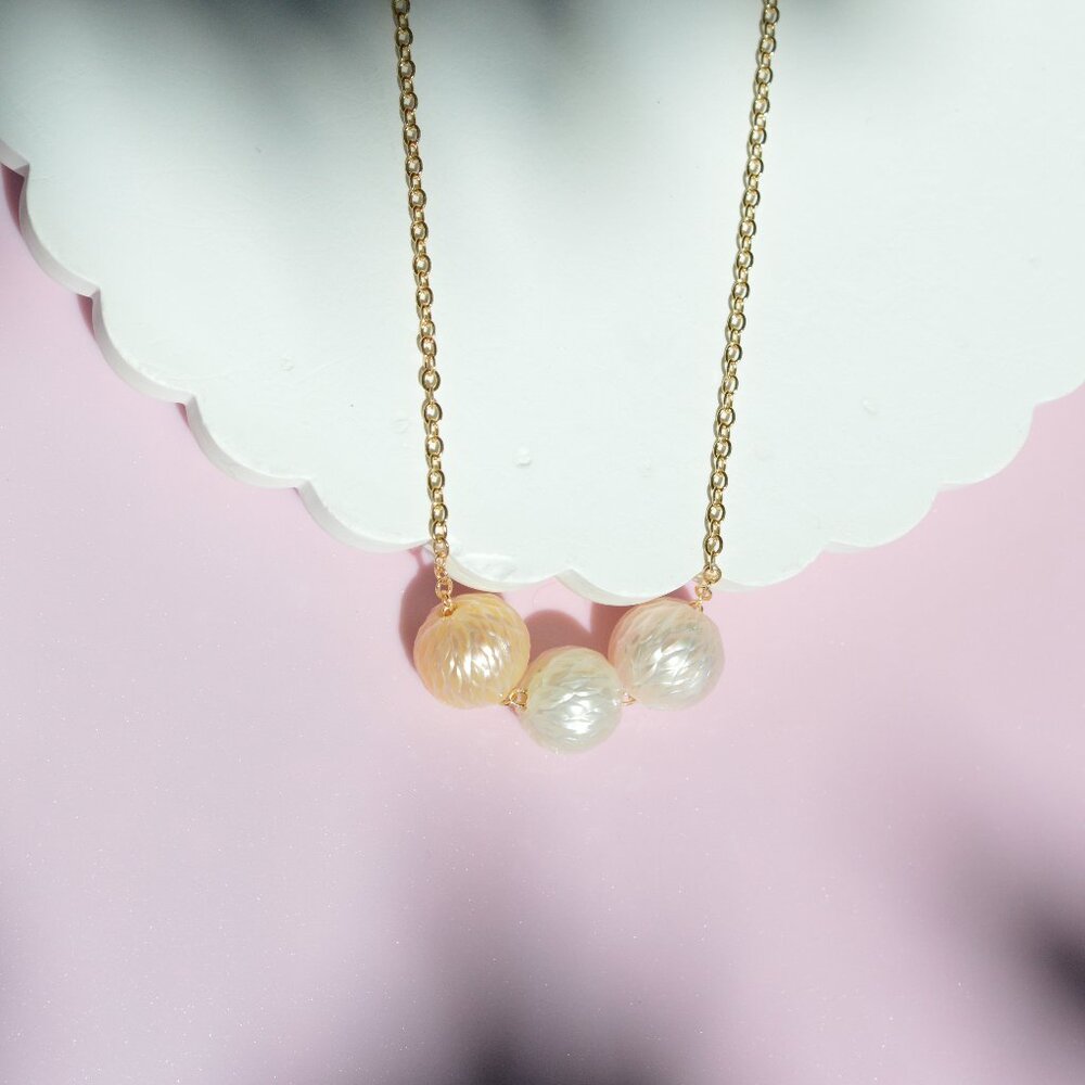 Triple Pastel Hand-Carved Edison Pearl Necklace – 16–19" Gold Filled